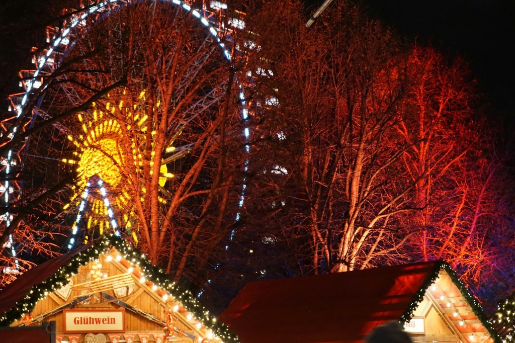 The illuminated Giant Ferris Wheel in Vienna's Prater against the night sky