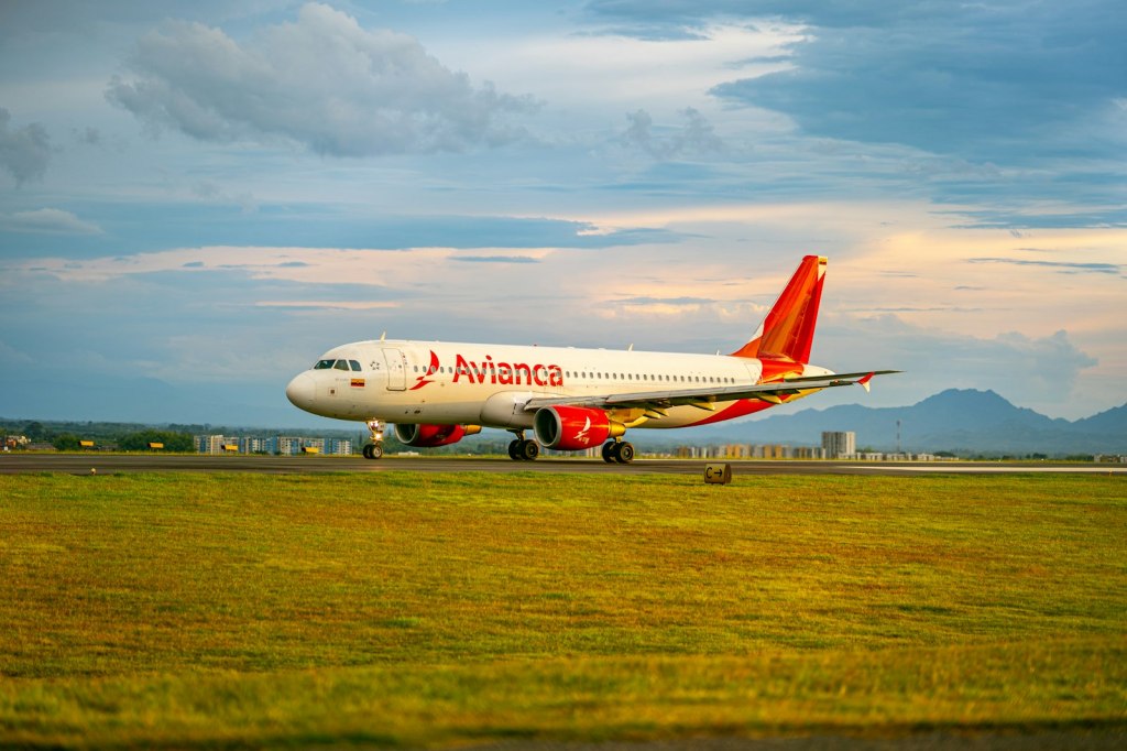 An Avianca Airbus A320 on an airport runway in Colombia