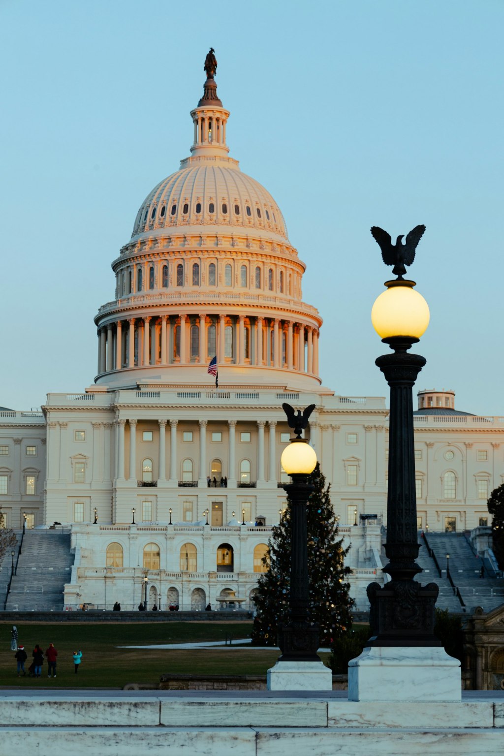 The U.S. Capitol lit up at night during the holiday season