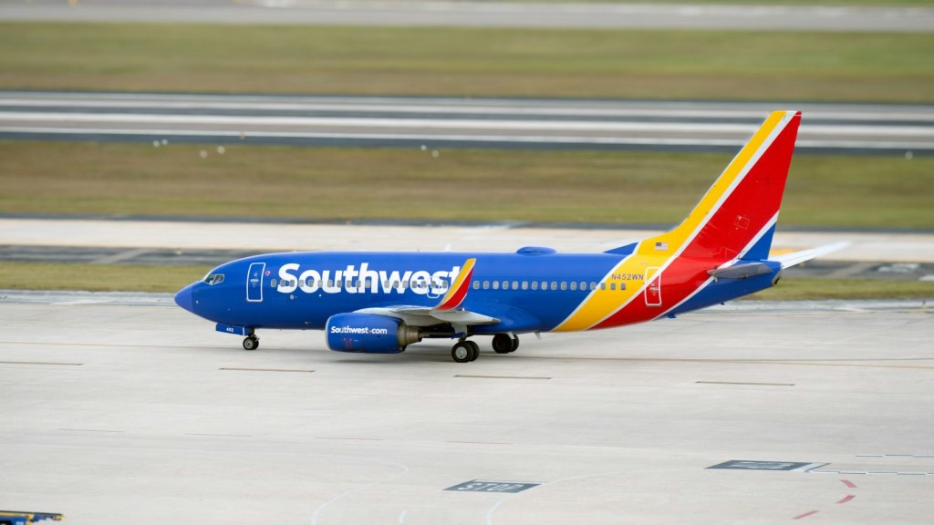 A Southwest Airlines Boeing jet on an airport runway