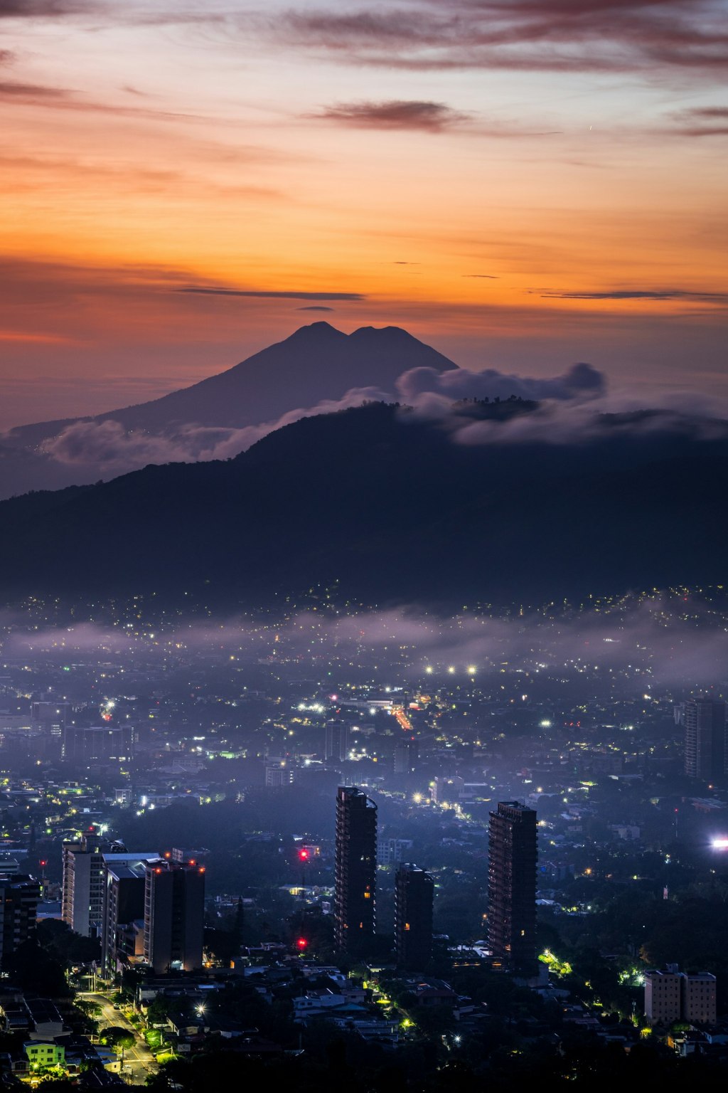 View over San Salvador, El Salvador, with a mountain in the background